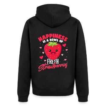 Glück ist eine Schüssel mit frischen Erdbeeren - Unisex Premium Bio Zip Hoodie - Schwarz - Hinten - Nico (187cm)