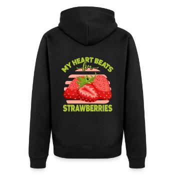 Mein Herz schlägt für Erdbeeren - Unisex Premium Bio Zip Hoodie - Schwarz - Hinten - Nico (187cm)
