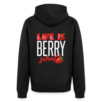 Das Leben ist beerig süß - Unisex Premium Bio Zip Hoodie - Schwarz - Hinten - Nico (187cm)