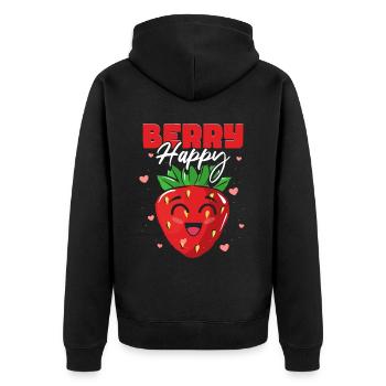 Berry Happy Erdbeere - Unisex Premium Bio Zip Hoodie - Schwarz - Hinten - Nico (187cm)