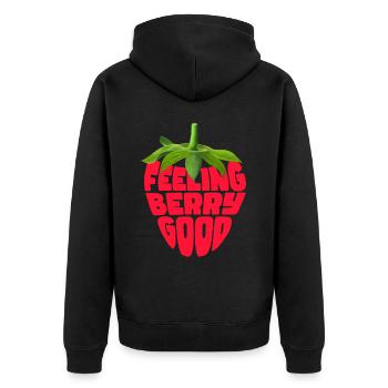Feeling Berry Good Strawberry - Unisex Premium Bio Zip Hoodie - Schwarz - Hinten - Nico (187cm)