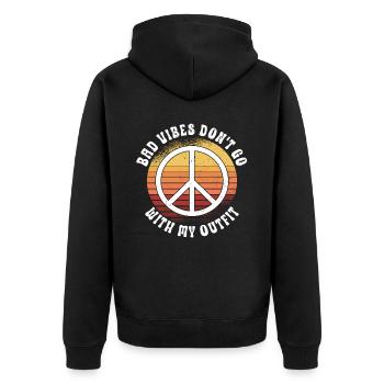 Hippie Peace Zeichen Frieden Blumen Blumenkind - Unisex Premium Bio Zip Hoodie - Schwarz - Hinten - Nico (187cm)