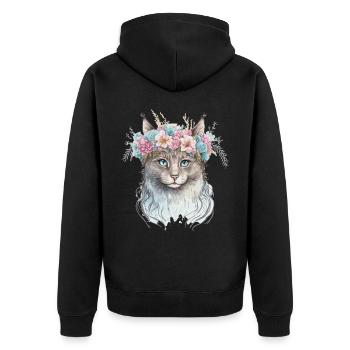 Cute LaPerm Cat Flower Crown Cats Pet Kitten - Unisex Premium Organic Zip Hoodie - black - Back - Nico (187cm)