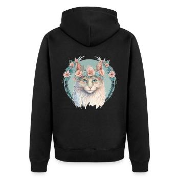 Cute LaPerm Cat Flower Crown Cats Pet Kitten - Unisex Premium Organic Zip Hoodie - black - Back - Nico (187cm)