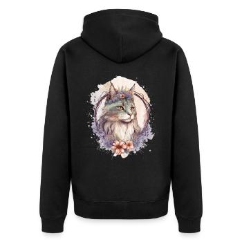 Cute Maine Coon Cat Flower Crown Cats Pet Kitten - Unisex Premium Organic Zip Hoodie - black - Back - Nico (187cm)