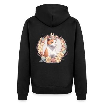 Cute Japanese Bobtail Cat Flower Crown Cats Pet Ki - Unisex Premium Bio Zip Hoodie - Schwarz - Hinten - Nico (187cm)