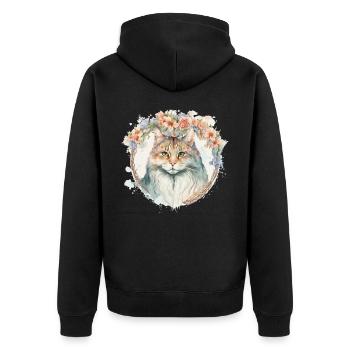 Cute Maine Coon Cat Flower Crown Cats Pet Kitten - Unisex Premium Organic Zip Hoodie - black - Back - Nico (187cm)