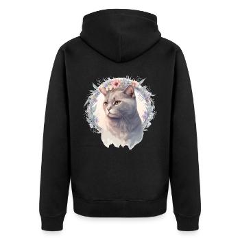 Cute British Shorthair Cat Flower Crown Cats Pet K - Unisex Premium Organic Zip Hoodie - black - Back - Nico (187cm)