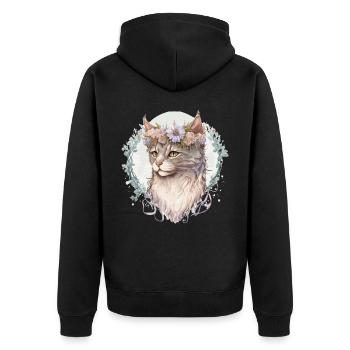 Cute LaPerm Cat Flower Crown Cats Pet Kitten - Unisex Premium Organic Zip Hoodie - black - Back - Nico (187cm)