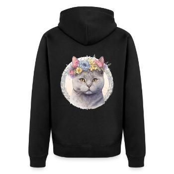 Cute British Shorthair Cat Flower Crown Cats Pet K - Unisex Premium Organic Zip Hoodie - black - Back - Nico (187cm)
