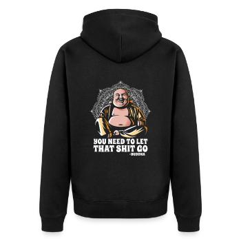 Buddha Buddhist Lustig - Unisex Premium Bio Zip Hoodie - Schwarz - Hinten - Nico (187cm)
