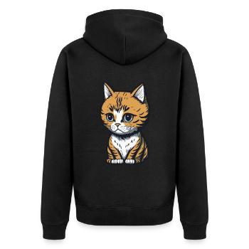 Cool Feline in Shades: Whiskered Purrfection - Unisex Premium Bio Zip Hoodie - Schwarz - Hinten - Nico (187cm)