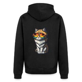 Cool Feline in Shades: Whiskered Purrfection - Unisex Premium Bio Zip Hoodie - Schwarz - Hinten - Nico (187cm)