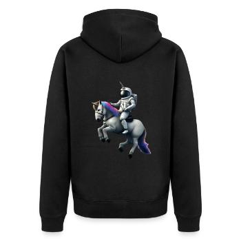 Astronaut auf Einhorn mit Einhorn Helm - Unisex Premium Bio Zip Hoodie - Schwarz - Hinten - Nico (187cm)