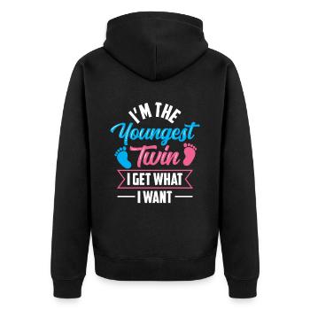 Bin Der Jüngste Zwilling Ich Bekomme Was Ich Will - Unisex Premium Bio Zip Hoodie - Schwarz - Hinten - Nico (187cm)