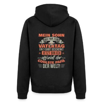 Sohn Vatertag T-Shirt Spruch Vatertag 2023 - Unisex Premium Bio Zip Hoodie - Schwarz - Hinten - Nico (187cm)