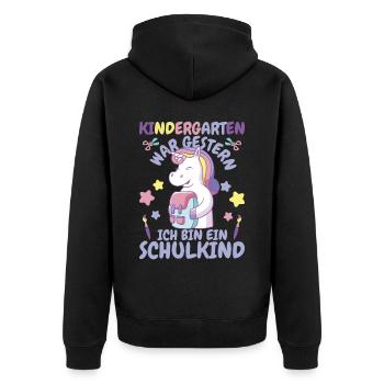 Ich bin ein Schulkind Einhorn - Unisex Premium Bio Zip Hoodie - Schwarz - Hinten - Nico (187cm)
