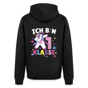 Ich bin 1. Klasse - Unisex Premium Bio Zip Hoodie - Schwarz - Hinten - Nico (187cm)
