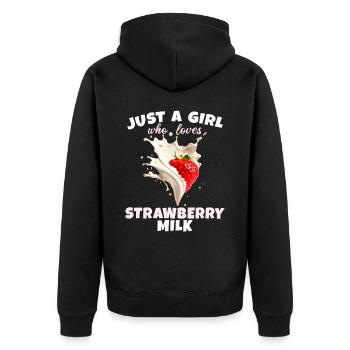 Erdbeermilch Girl Loves Rosa Milchshake - Unisex Premium Bio Zip Hoodie - Schwarz - Hinten - Nico (187cm)