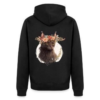 Cute Havana Brown Cat Flower Crown Cats Pet Kitten - Unisex Premium Organic Zip Hoodie - black - Back - Nico (187cm)