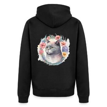 Cute British Shorthair Cat Flower Crown Cats Pet K - Unisex Premium Organic Zip Hoodie - black - Back - Nico (187cm)