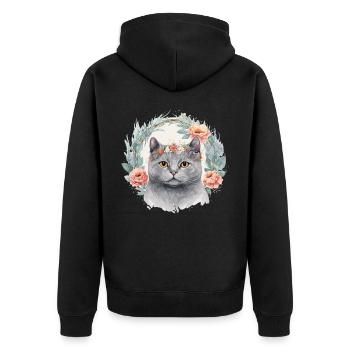 Cute British Shorthair Cat Flower Crown Cats Pet K - Unisex Premium Organic Zip Hoodie - black - Back - Nico (187cm)