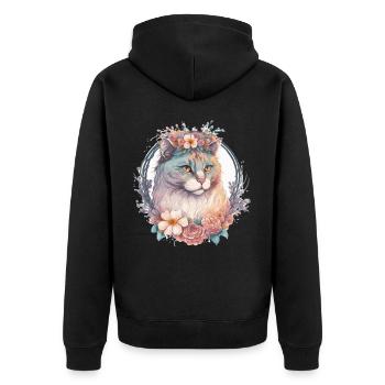 Mignon American Curl Cat Fleur Crown Cats Pet Kitte - Veste à capuche bio Premium Unisexe - noir - Dos - Nico (187cm)