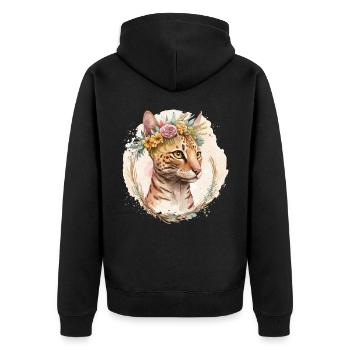 Cute Bengal Cat Flower Crown Cats Pet Kitten - Unisex Premium Bio Zip Hoodie - Schwarz - Hinten - Nico (187cm)