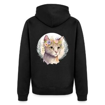 Cute American Shorthair Cat Flower Crown Cats Pet - Unisex Premium Organic Zip Hoodie - black - Back - Nico (187cm)