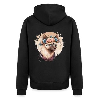 Cute Balinese Cat Flower Crown Cats Pet Kitten - Unisex Premium Organic Zip Hoodie - black - Back - Nico (187cm)