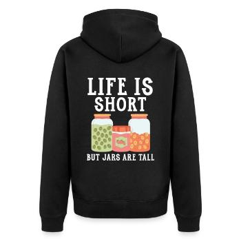 Das Leben ist kurz, aber die Gläser sind groß Lebe - Unisex Premium Bio Zip Hoodie - Schwarz - Hinten - Nico (187cm)