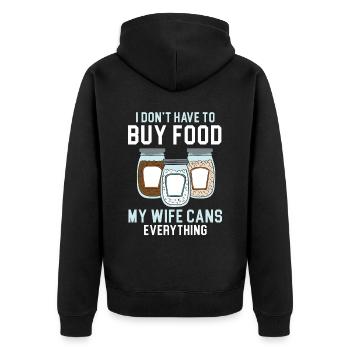 Ich muss keine Lebensmittel kaufen Meine Frau kons - Unisex Premium Bio Zip Hoodie - Schwarz - Hinten - Nico (187cm)