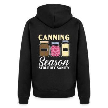 Konservierungssaison hat mir die Vernunft geraubt - Unisex Premium Bio Zip Hoodie - Schwarz - Hinten - Nico (187cm)