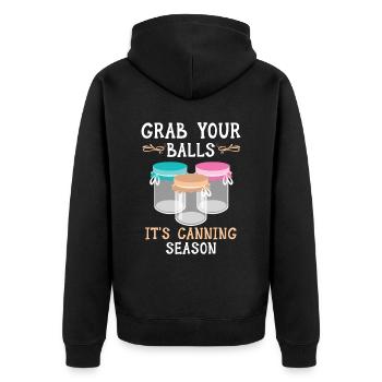 Schnappt euch eure Eier, es ist Konservierungssais - Unisex Premium Bio Zip Hoodie - Schwarz - Hinten - Nico (187cm)