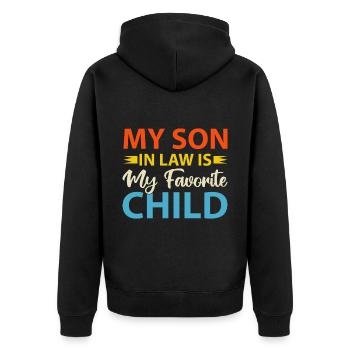 Mein Schwiegersohn ist mein Lieblingskind lustig - Unisex Premium Bio Zip Hoodie - Schwarz - Hinten - Nico (187cm)
