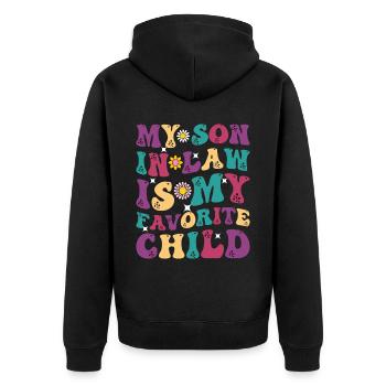 Mein Schwiegersohn ist mein Lieblingskind - Unisex Premium Bio Zip Hoodie - Schwarz - Hinten - Nico (187cm)