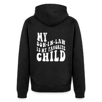 Mein Schwiegersohn ist mein Lieblingskind - Unisex Premium Bio Zip Hoodie - Schwarz - Hinten - Nico (187cm)