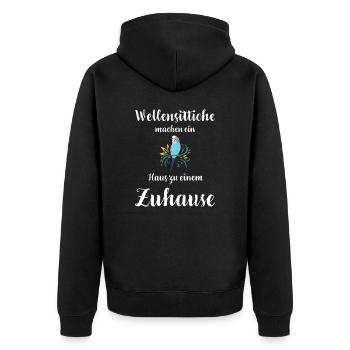 Wellensittich I Sittich Vogel Budgie Motiv für - Unisex Premium Bio Zip Hoodie - Schwarz - Hinten - Nico (187cm)