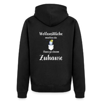 Wellensittich I Sittich Vogel Budgie Motiv für - Unisex Premium Bio Zip Hoodie - Schwarz - Hinten - Nico (187cm)