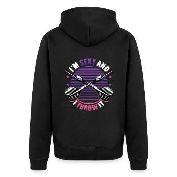 Je suis sexy et je lance une fléchette - Veste à capuche bio Premium Unisexe - noir - Dos - Nico (187cm)