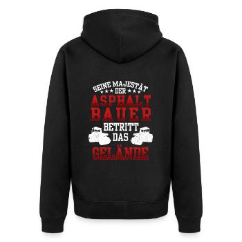 Asphaltbauer betritt das Gelände Straßenbauer - Unisex Premium Bio Zip Hoodie - Schwarz - Hinten - Nico (187cm)