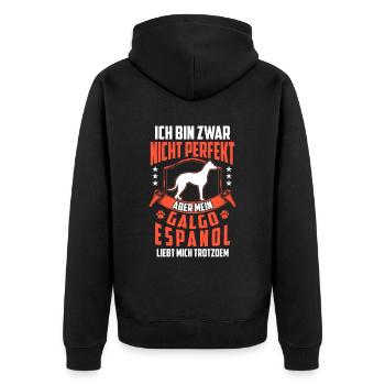 Galgo Espanol liebt mich Spanischer Windhund - Unisex Premium Bio Zip Hoodie - Schwarz - Hinten - Nico (187cm)