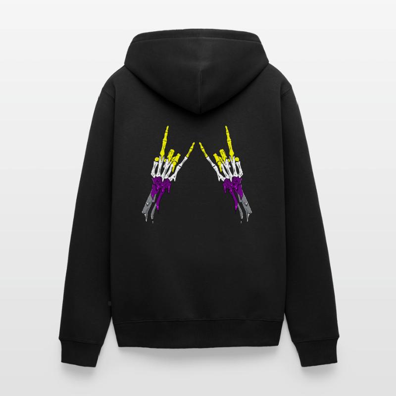 Non Binary Pride Flag Devil Horn Skeleton Subtle Unisex Premium Bio Zip Hoodie