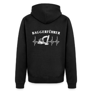 Baggerfahrer EGK Baggerführer Herzlinie Bagger - Unisex Premium Bio Zip Hoodie - Schwarz - Hinten - Nico (187cm)