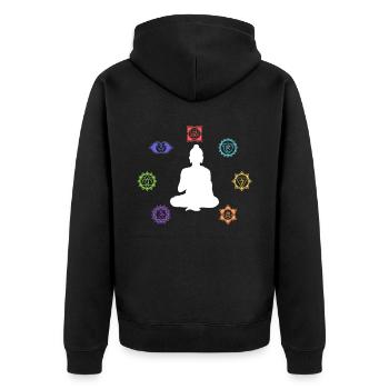 Meditierende Silhouette Chakren - Hippie Kostüm - Unisex Premium Bio Zip Hoodie - Schwarz - Hinten - Nico (187cm)