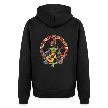 Hippie Frosch Gitarre spielend - Hippie Kostüm - Unisex Premium Bio Zip Hoodie - Schwarz - Hinten - Nico (187cm)