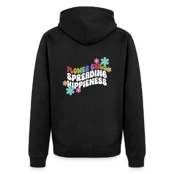 Blumenkind, das Hippieness verbreitet - Hippie - Unisex Premium Bio Zip Hoodie - Schwarz - Hinten - Nico (187cm)