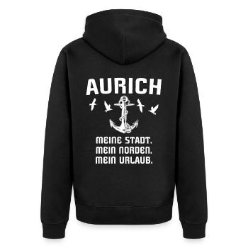 Aurich - Unisex Premium Bio Zip Hoodie - Schwarz - Hinten - Nico (187cm)