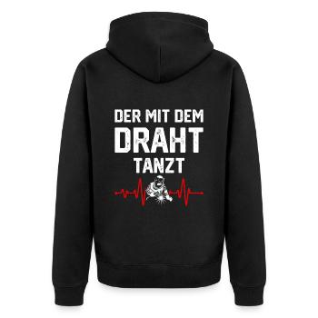 Der Mit Dem Draht Tanzt Metallbau Halbarm - Unisex Premium Bio Zip Hoodie - Schwarz - Hinten - Nico (187cm)