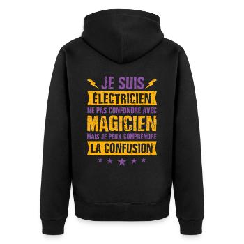 Fête des pères électricien cadeau humour magicien - Veste à capuche bio Premium Unisexe - noir - Dos - Nico (187cm)